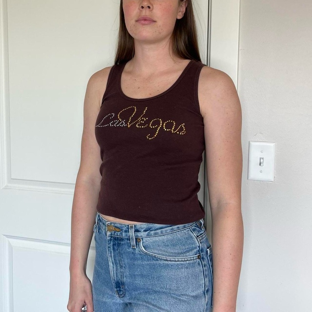 Las Vegas Brown Ribbed Tank Top